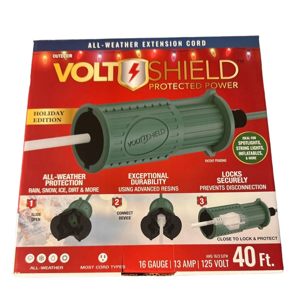 Volt Shield 40 Ft Outdoor Extension Cord Lock Cover 16/3 SJTW Weatherproof New